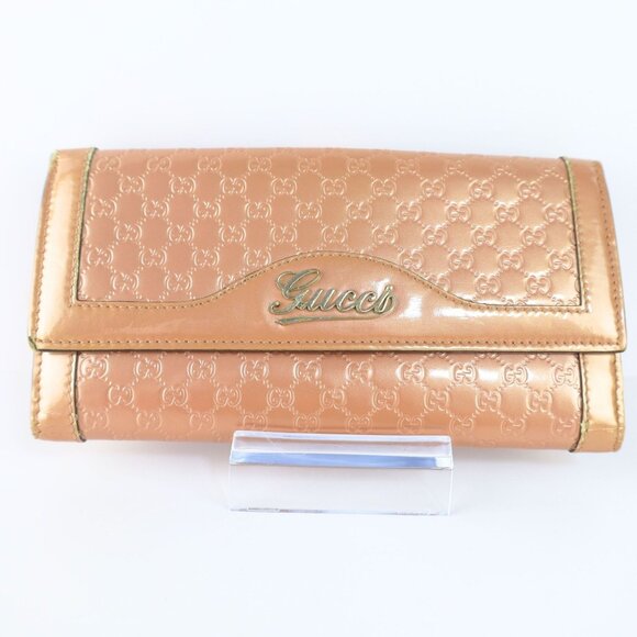 GUCCI Guccisima Trifold wallet Long Wallet Purse GG Enamel Pink Women Used Authe - Picture 1 of 16